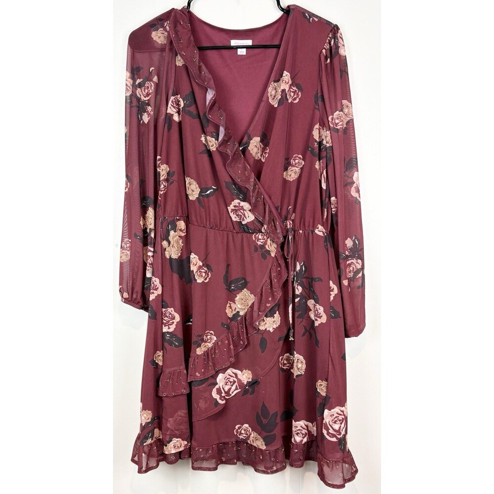 Women's Dress Romantic Sheer Mesh Floral Moody Jewel Tones Xhilaration Sz Large